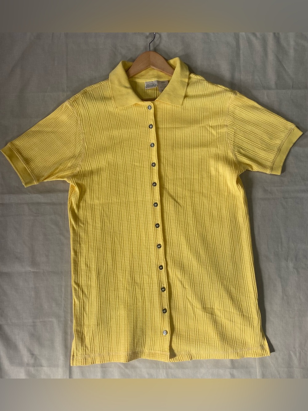 Vintage St. John’s Bay Ribbed Polo Shirt Men’s Yellow Large Button Front